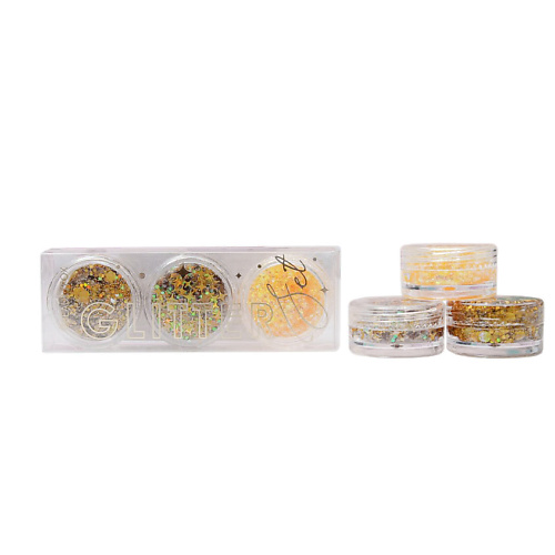 Глиттеры  Летуаль BEAUTY FOX Набор блёсток для лица и тела на гелевой основе GLITTER SET, 3 цвета