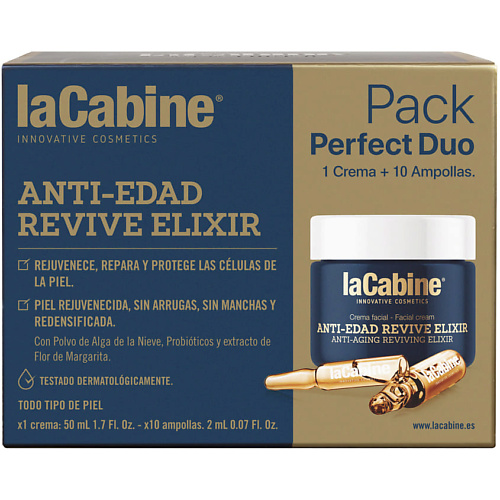 

LA CABINE Дуэт Эликсир омоложения Сыворотка в ампулах + Крем REVIVЕELIXIR, Дуэт Эликсир омоложения Сыворотка в ампулах + Крем REVIVЕELIXIR