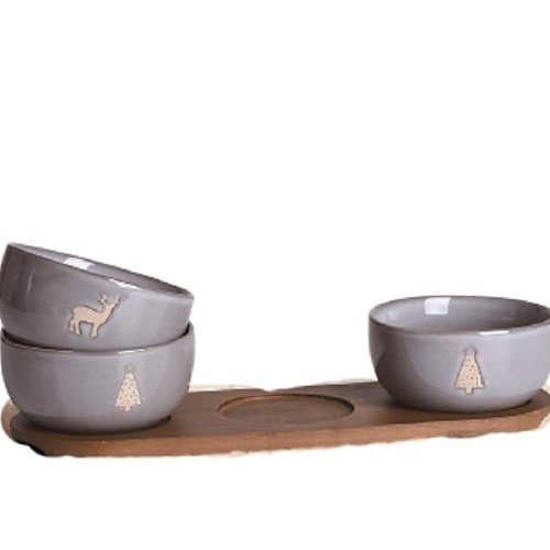 

ARYA HOME COLLECTION Глиняный набор пиалок на бамбуковой подставке Christmas Siberia, Глиняный набор пиалок на бамбуковой подставке Christmas Siberia