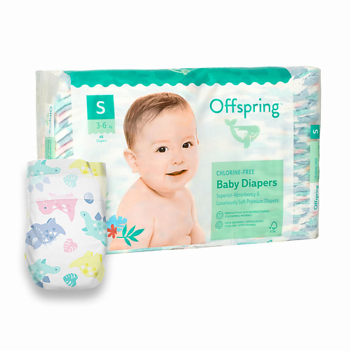  OFFSPRING Подгузники, S 3-7 кг Динозавры 48.0