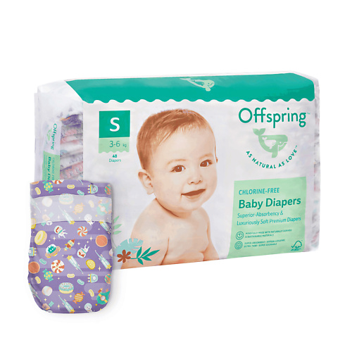 

OFFSPRING Подгузники, S 3-7 кг Космос 48.0, Подгузники, S 3-7 кг Космос