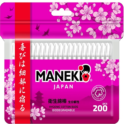 Ватные палочки MANEKI Палочки ватные SAKURA с бумажным стиком