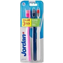 Набор зубных щеток Jordan Clean Smile Medium 3 шт, средняя жесткость.