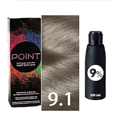 Краска для волос, тон №9.1, Светлый блонд пепельный + Оксид 9%