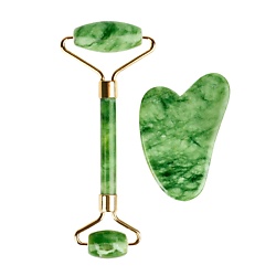 Набор нефритовый роллер-массажер для лица и скребок Гуаша AMG331