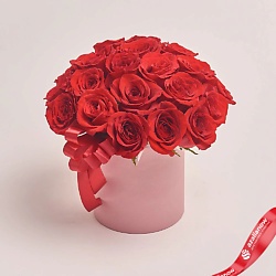 Букет из 25 красных роз в розовой коробке