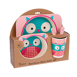 Набор детской посуды из бамбука «Совушка», 5 предметов: тарелка, миска, стакан