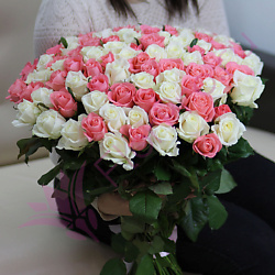 101 роза Анна Карина и Аваланч 60 см