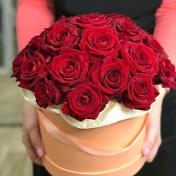 25 бордовых роз в коробке
