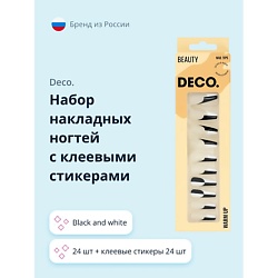 Набор накладных ногтей с клеевыми стикерами WARM UP black and white