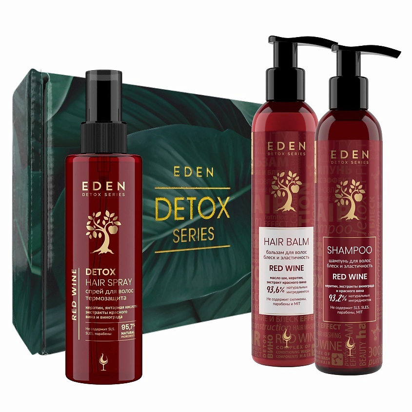 EDEN Подарочный набор Шампунь Red Wine +Бальзам Red Wine +Термозащита ...