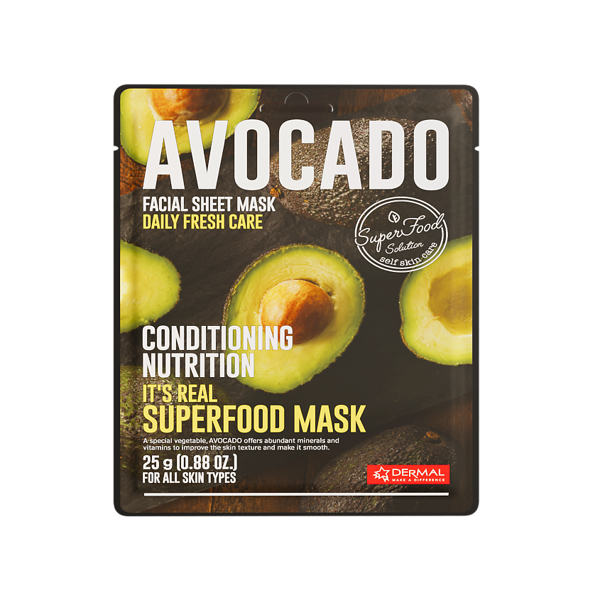 DERMAL Superfood Маска для лица с авокадо купить по цене 72₽ в ЛЭТУАЛЬ