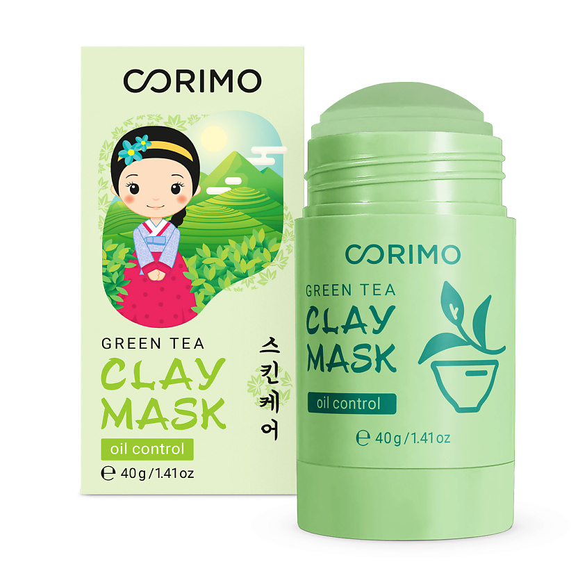CORIMO Маска для лица с глиной в стике ЗЕЛЕНЫЙ ЧАЙ И АЛОЭ, 40 г купить ...