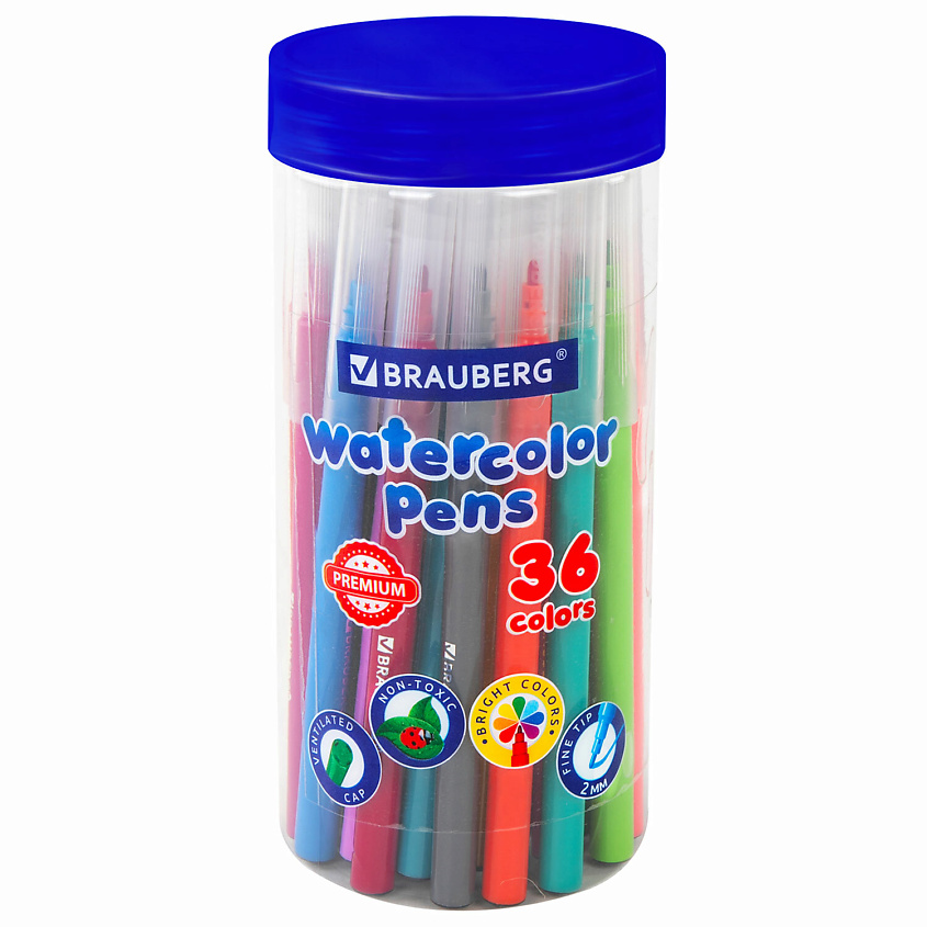 BRAUBERG Фломастеры в тубе классические BRAUBERG "PREMIUM", 36 шт ...