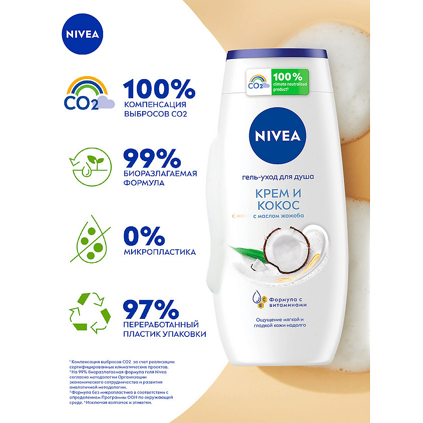 NIVEA Гeль-уход для душа Крем и Кокос – фото 3