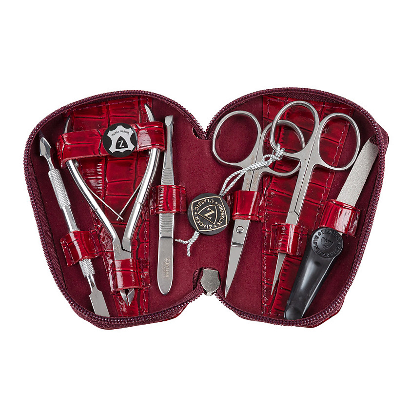 Изображение товара Маникюрный набор ZINGER Classic MS-71034 бордовый в кожаном футляре для дома и салона
