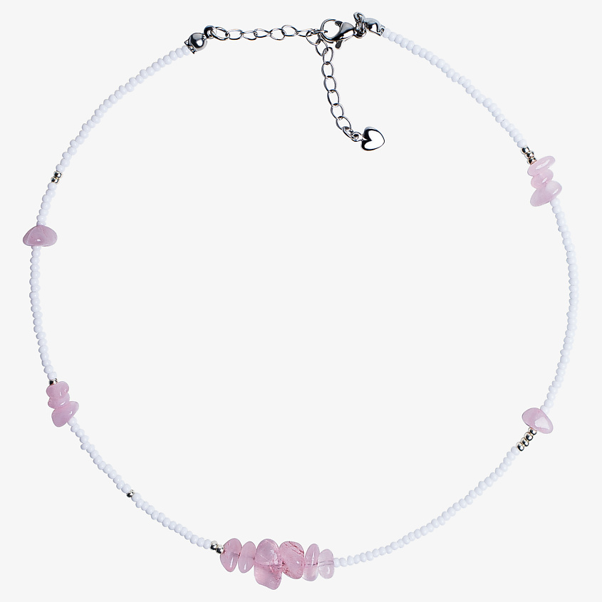 Изображение товара HIGHER-AURA Чокер из бисера с розовым кварцем, Цвет: белый, розовый; размер 36 см;