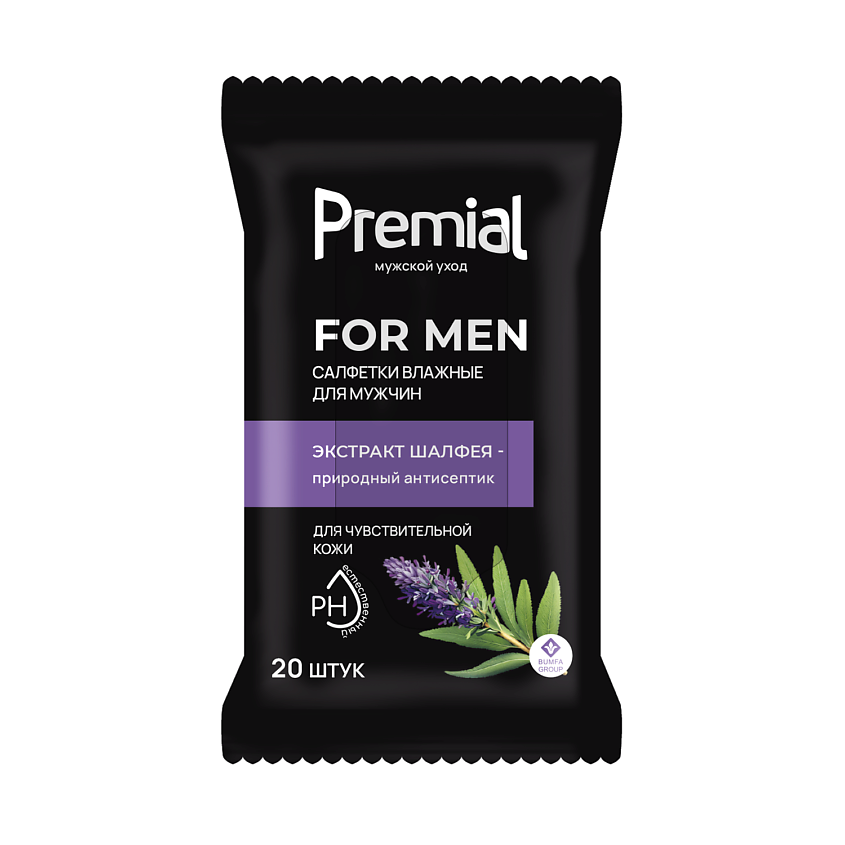 Изображение товара PREMIAL Салфетки влажные для интимной гигиены с экстрактом шалфея, 20 шт.