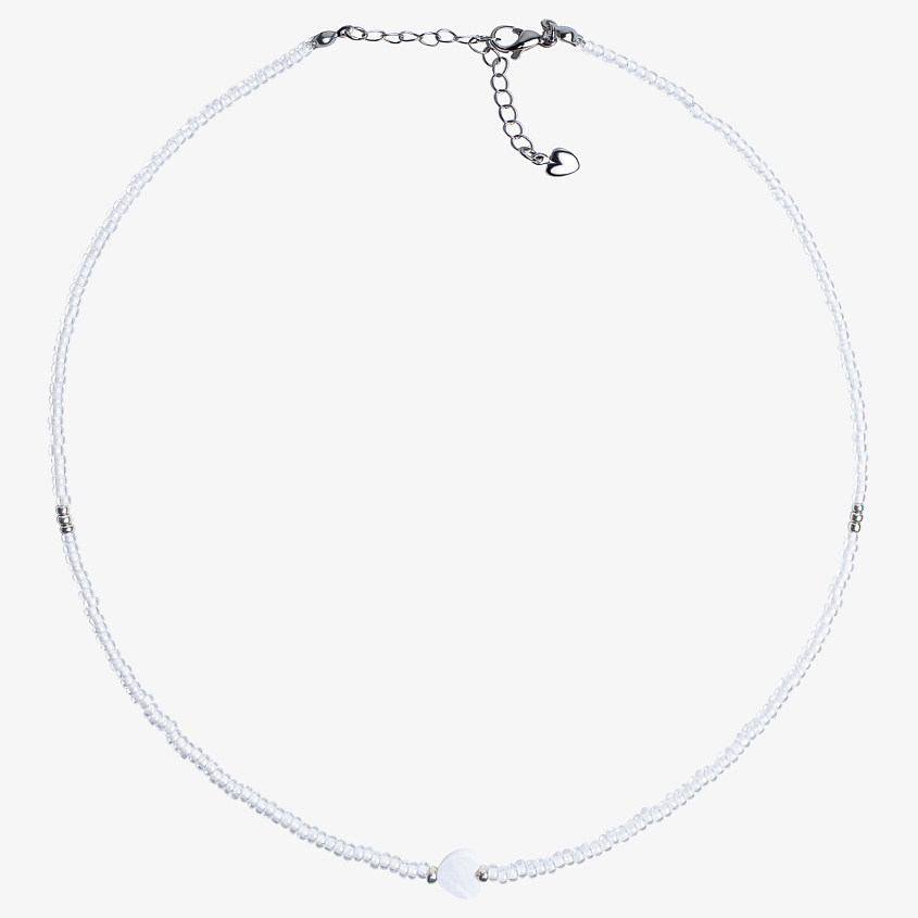 Изображение товара Высококачественный чокер из белого бисера с перламутровым сердцем 36 см плюс удлиняющая цепочка