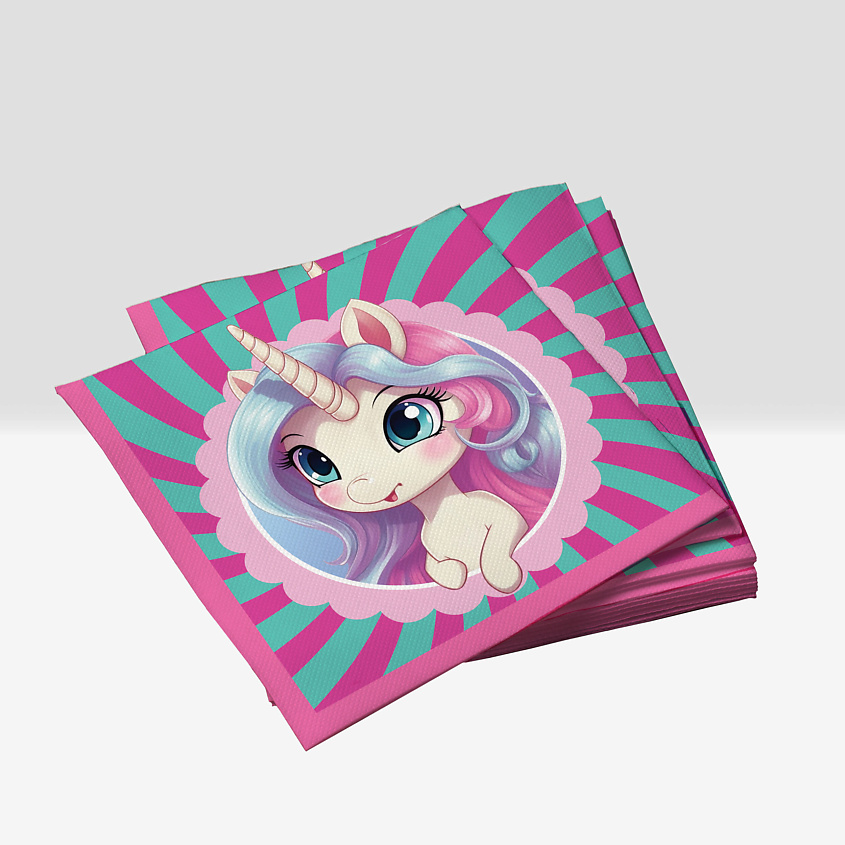 Изображение товара ND PLAY Салфетки бумажные трехслойные "Единорожка" 33*33 см, 1 шт.