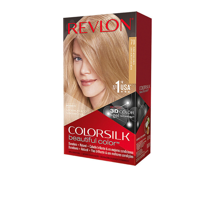 Изображение товара Стойкая безаммиачная краска для волос Revlon ColorSilk 70 Medium Ash Blonde