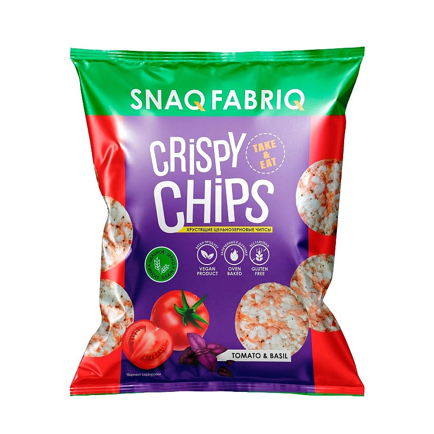 Изображение товара Цельнозерновые чипсы с вкусом Томат и базилик 50 г от SNAQ FABRIQ
