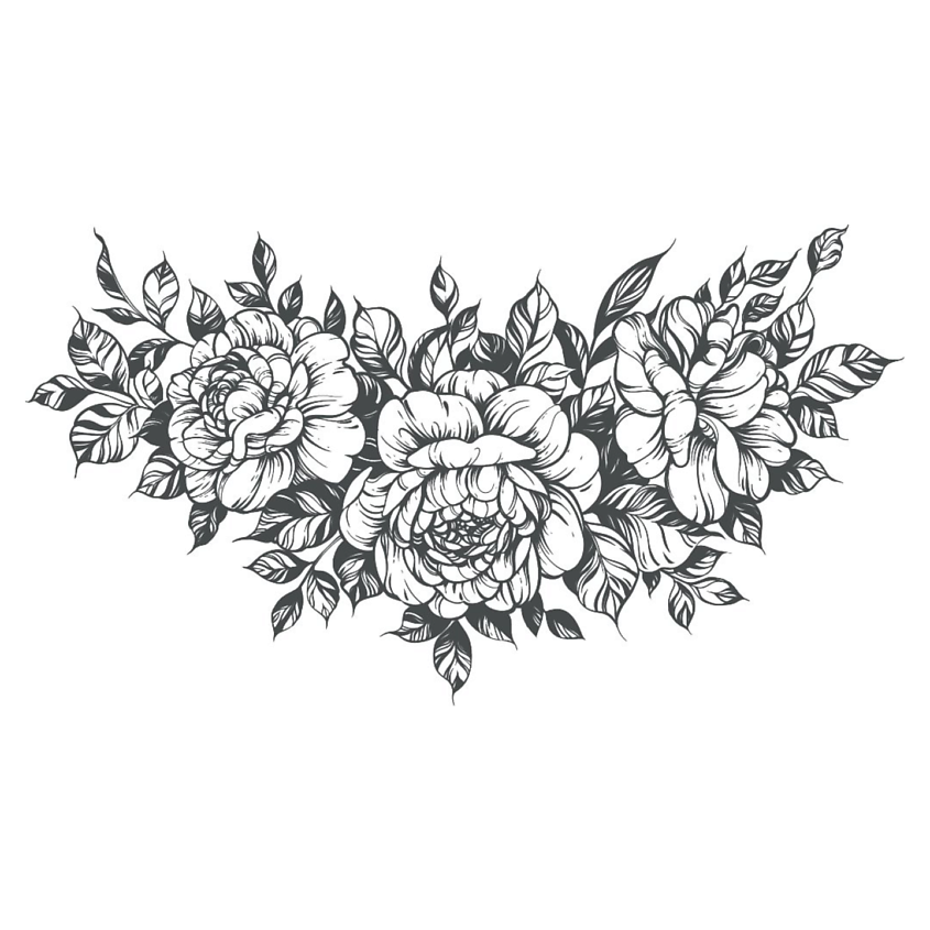 Изображение товара PRINT FACTORY Временная татуировка на зону Декольте Пионы, Тату универсальная 16х24 см