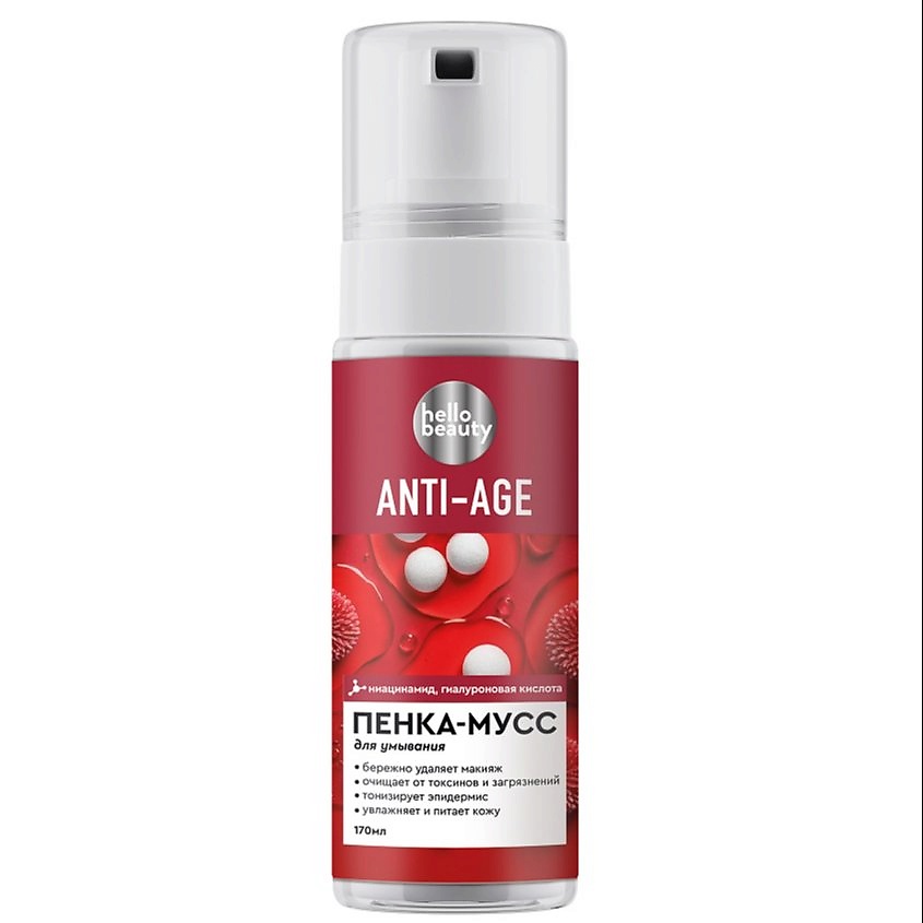 Изображение товара Hello Beauty Пенка-мусс для умывания с ниацинамидом и гиалуроновой кислотой, 170 мл