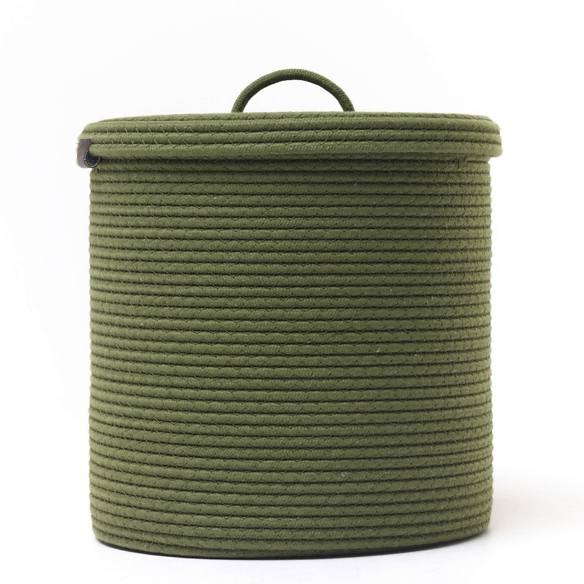 Изображение товара Плетеная корзина для хранения 28х28см с крышкой Зеленая