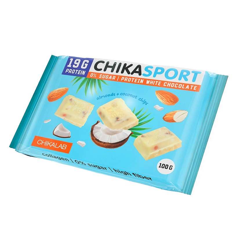 Изображение товара ЧИКАЛАБ Шоколад белый с миндалем и кокосовыми чипсами 100 г