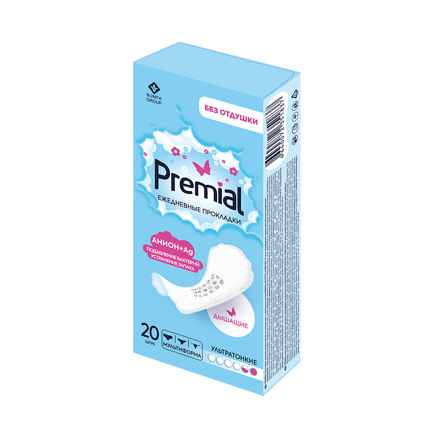 Изображение товара PREMIAL Ультратонкие гигиенические прокладки на каждый день с анионным чипом 20 шт