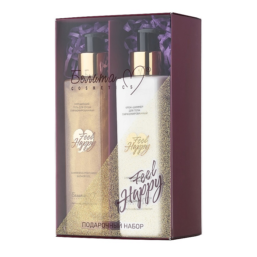 Изображение товара БЕЛИТА-М Подарочный набор косметики Feel Happy, парфюмированный крем-шиммер 190г, мерцающий гель для душа 200г