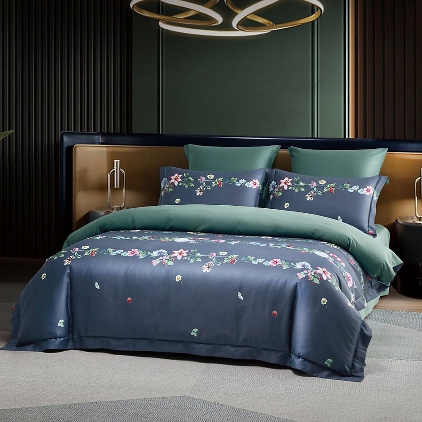 Изображение товара Комплект постельного белья Diamond сатин 2 сп 200x220 Demure Графит зеленый