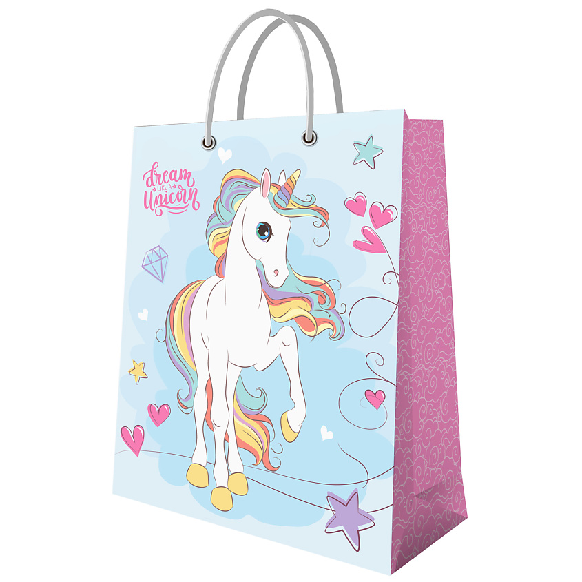 Изображение товара Подарочный пакет Единорог изящный Голубой 250x350x100 мм для цветов подарков