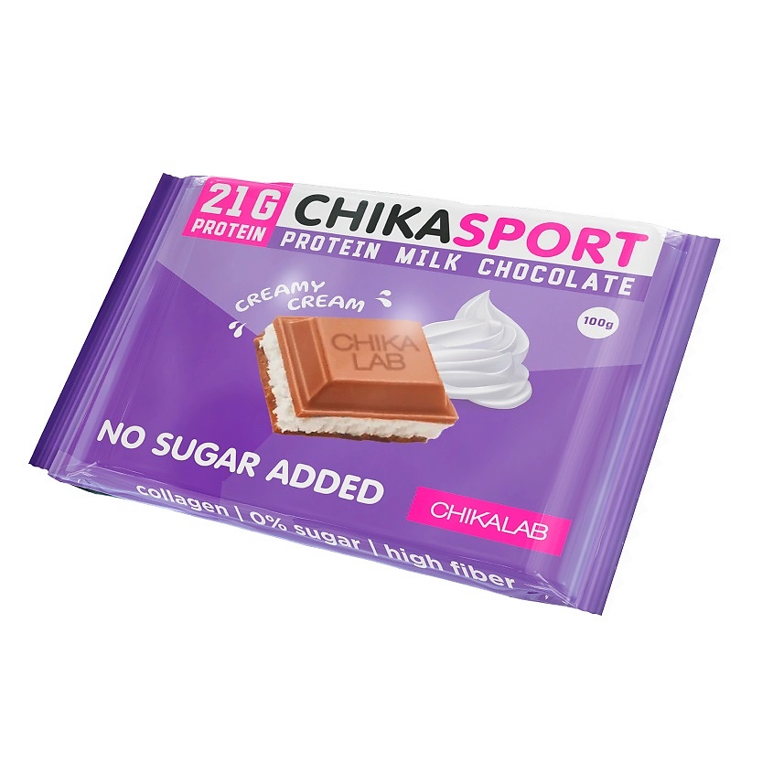 Изображение товара Молочный шоколад со сливочной начинкой CHIKALAB 100 г с протеином и коллагеном