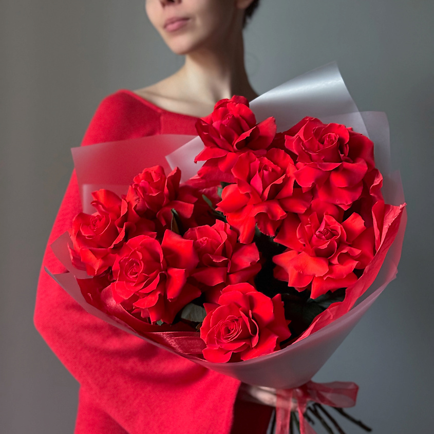 Изображение товара Букет из французских роз в стильной упаковке VERESK 9 шт. доставка Москве