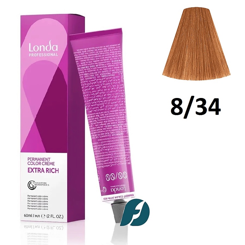 Изображение товара Крем-краска для волос LONDA PROFESSIONAL Permanent Color 8/34 светлый блонд золотисто-медный