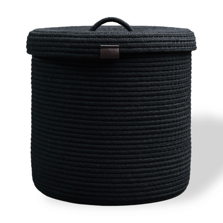 Изображение товара Плетеная корзина для хранения с крышкой ASTIHOME 28х28см Черная