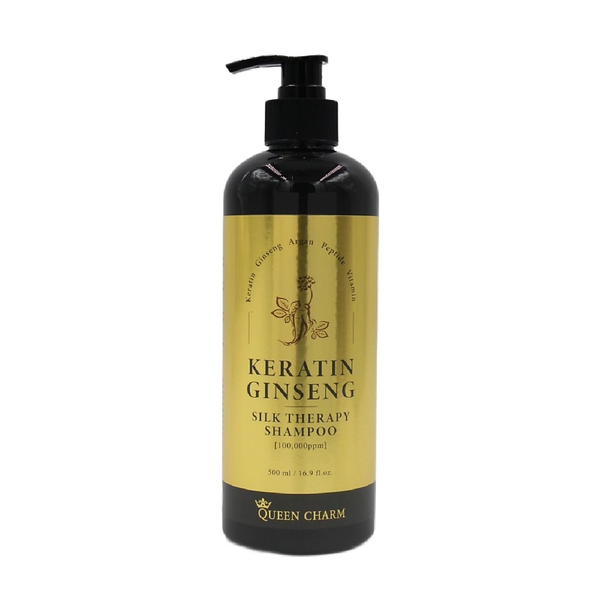 Изображение товара QUEEN CHARM Восстанавливающий шампунь для волос с кератином и 10% экстрактом женьшеня, 1 шт.