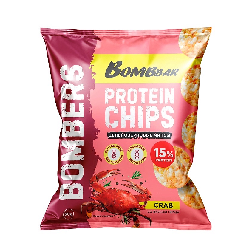 Изображение товара BOMBBAR Чипсы цельнозерновые протеиновые со вкусом "Краб", 50 г