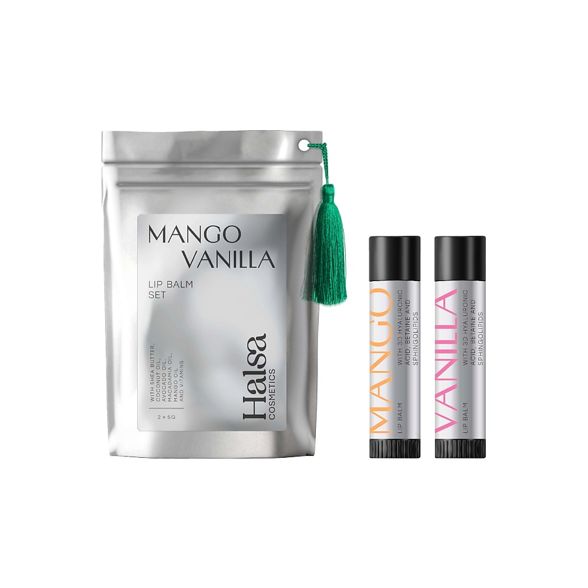 Изображение товара Набор увлажняющих бальзамов для губ HALSA COSMETICS VANILLA и MANGO подарочный