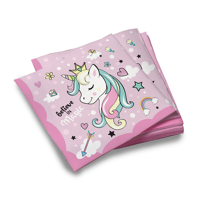 Изображение товара Бумажные салфетки Единорог трехслойные 33х33 см, 20 шт