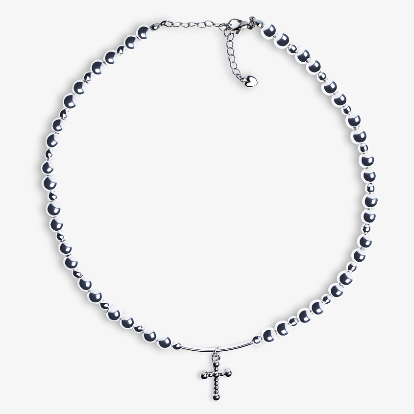 Изображение товара HIGHER-AURA Чокер из гематита с крестиком, 36 см, Серебряный