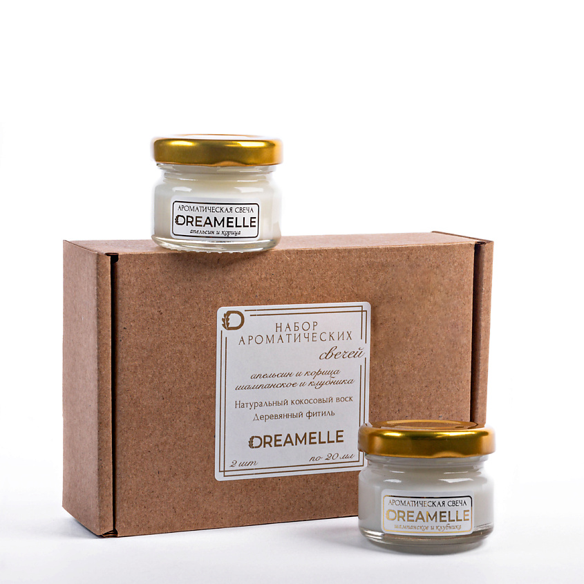Изображение товара Набор ароматических свечей DREAMELLE Шампанское и клубника, Апельсин и корица, 2 шт по 100 мл