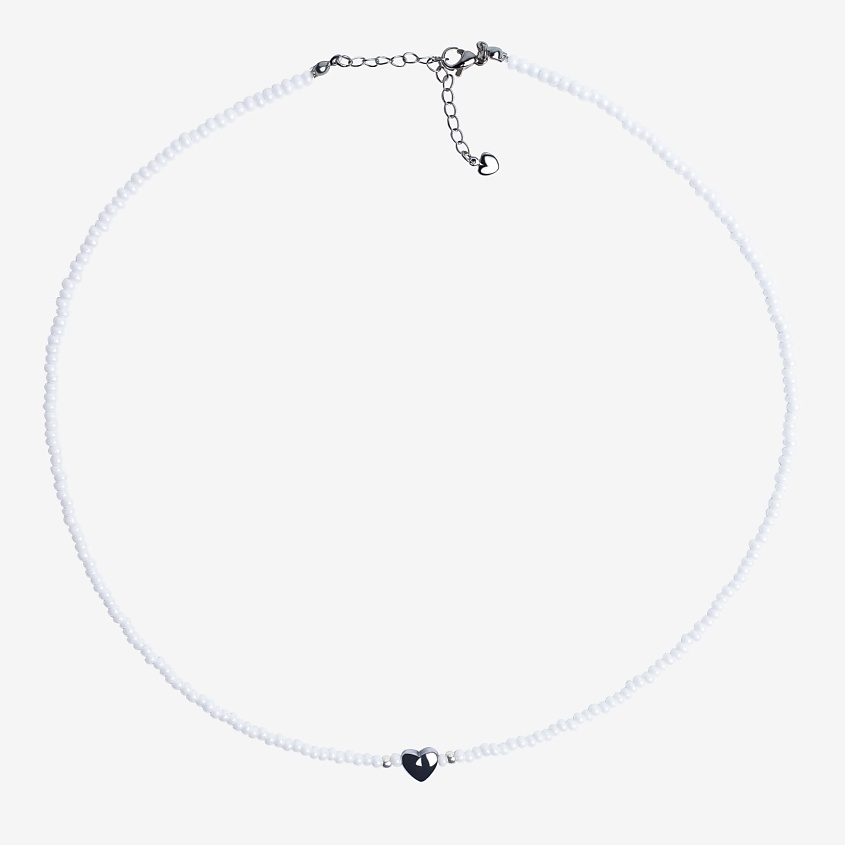Изображение товара Чокер из бисера Higher-Aura с гематитовым сердцем 36 см белый женский стильный аксессуар