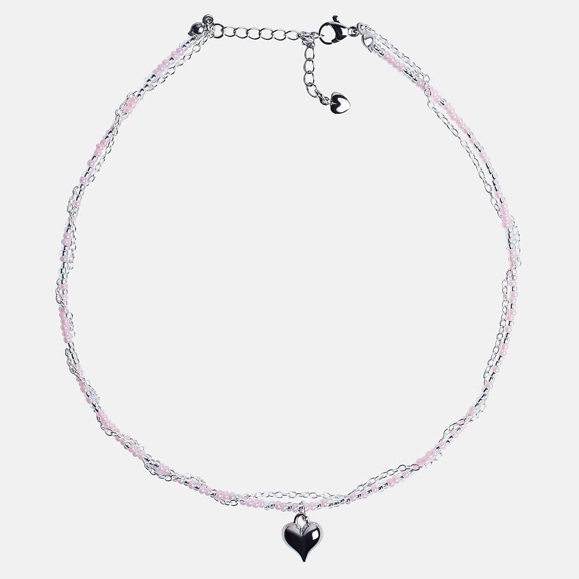 Изображение товара HIGHER-AURA Чокер из бисера с сердцем и цепочкой, Длина: 36 см; цвет: прозрачный, розовый