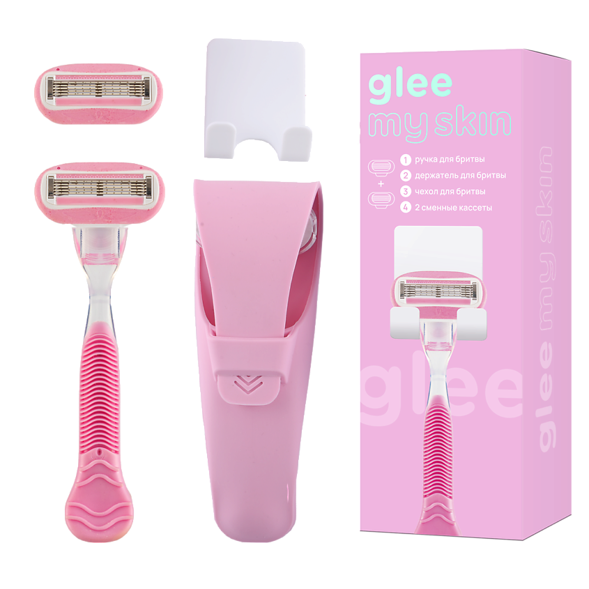 Изображение товара GLEE MY SKIN Бритва женская станок многоразовый для бритья, 5 лезвий, Станок для бритья, 2 кассеты, чехол для бритвы, настенный держатель