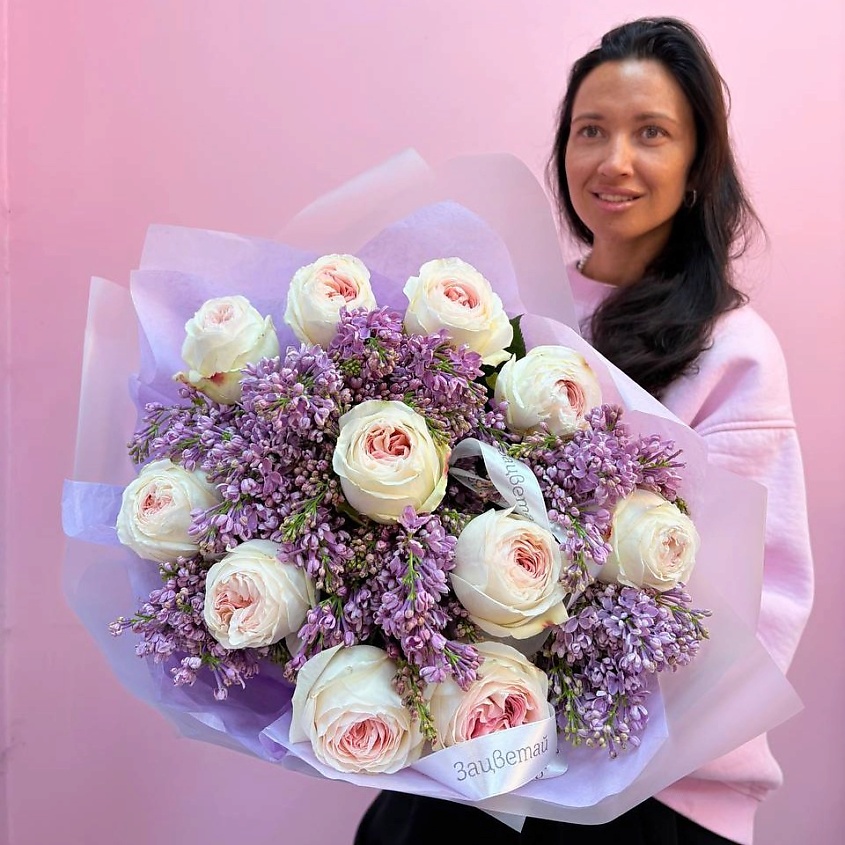 Изображение товара ЗАЦВЕТАЙ. ЦВЕТОЧНЫЙ БУТИК Премиум букет из сирени и пионовидных роз, 1 шт.