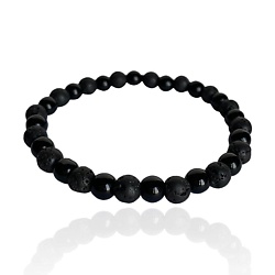 Браслет на руку с черным агатом и вулканической лавой