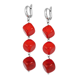 Серьги Красные коралловые Кубики